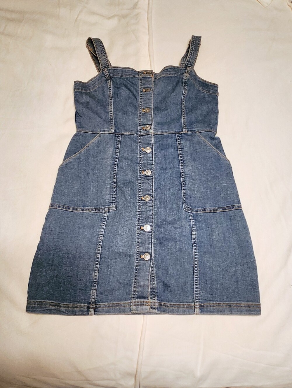 H&M Divided Denim Jumper Pinafore Dress Medium - Picture 7 of 10